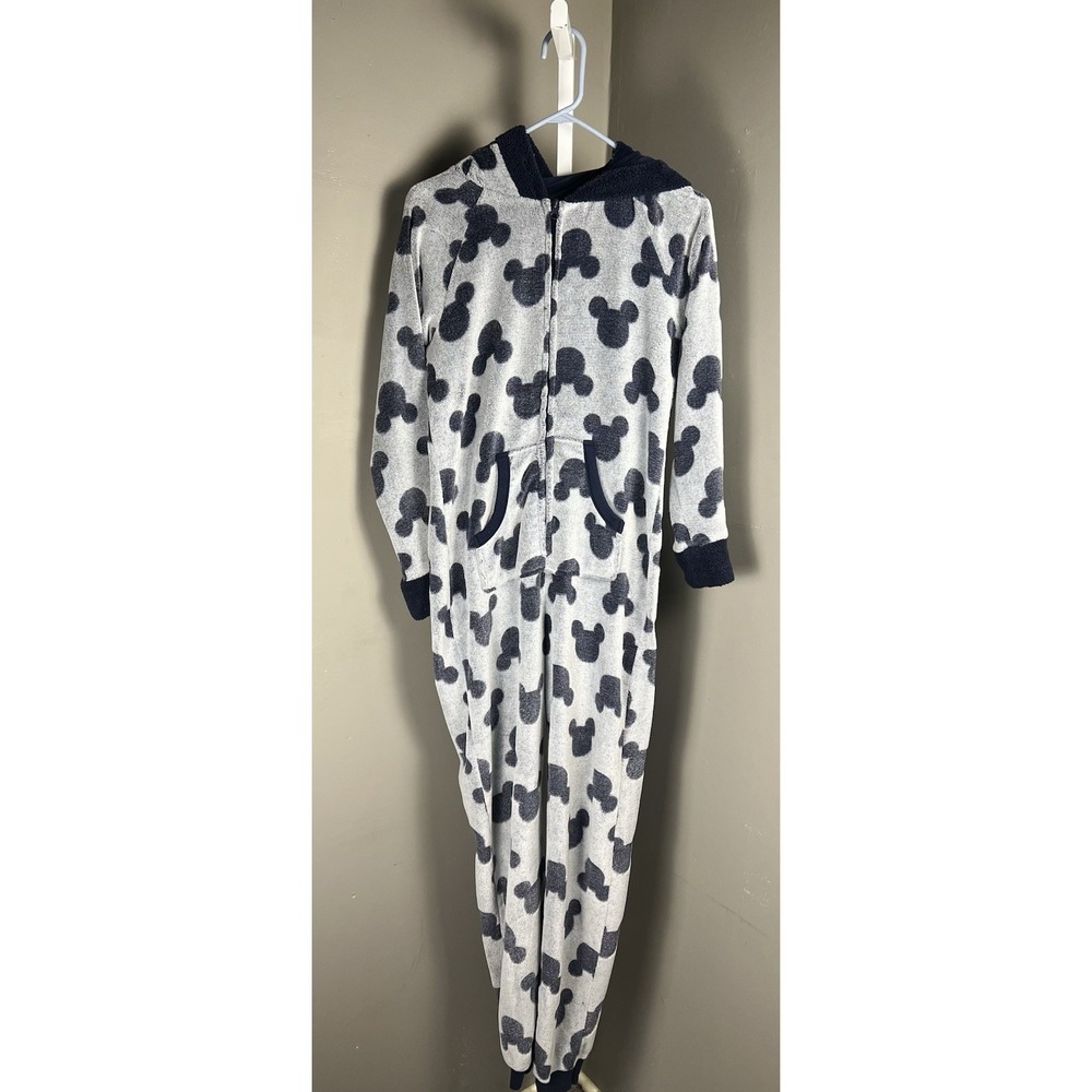 Disney Mickey Mouse Fleece One Piece Pajamas Women's S Grey Hooded